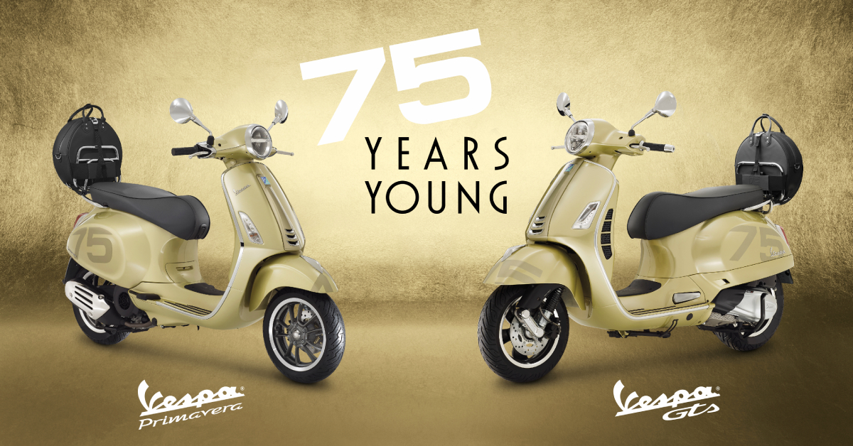 Vespa เปิดตัว Primavera 150 i-get ABS และ GTS 300 HPE รุ่นฉลองครบรอบ 75 ปี ในสีทองเฉดพิเศษสุดเลอค่า